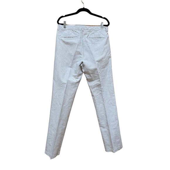 Theory Linen Pinstripe Tapered Leg Pants Mid Rise Blue White Size 31 - Picture 2 of 9